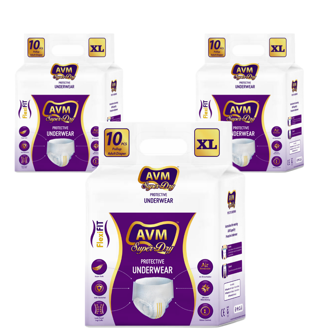 AVM Super Dry Protective Underwear Pull Up Adult Diaper | Unisex | Pack of 3 (30 Pcs)