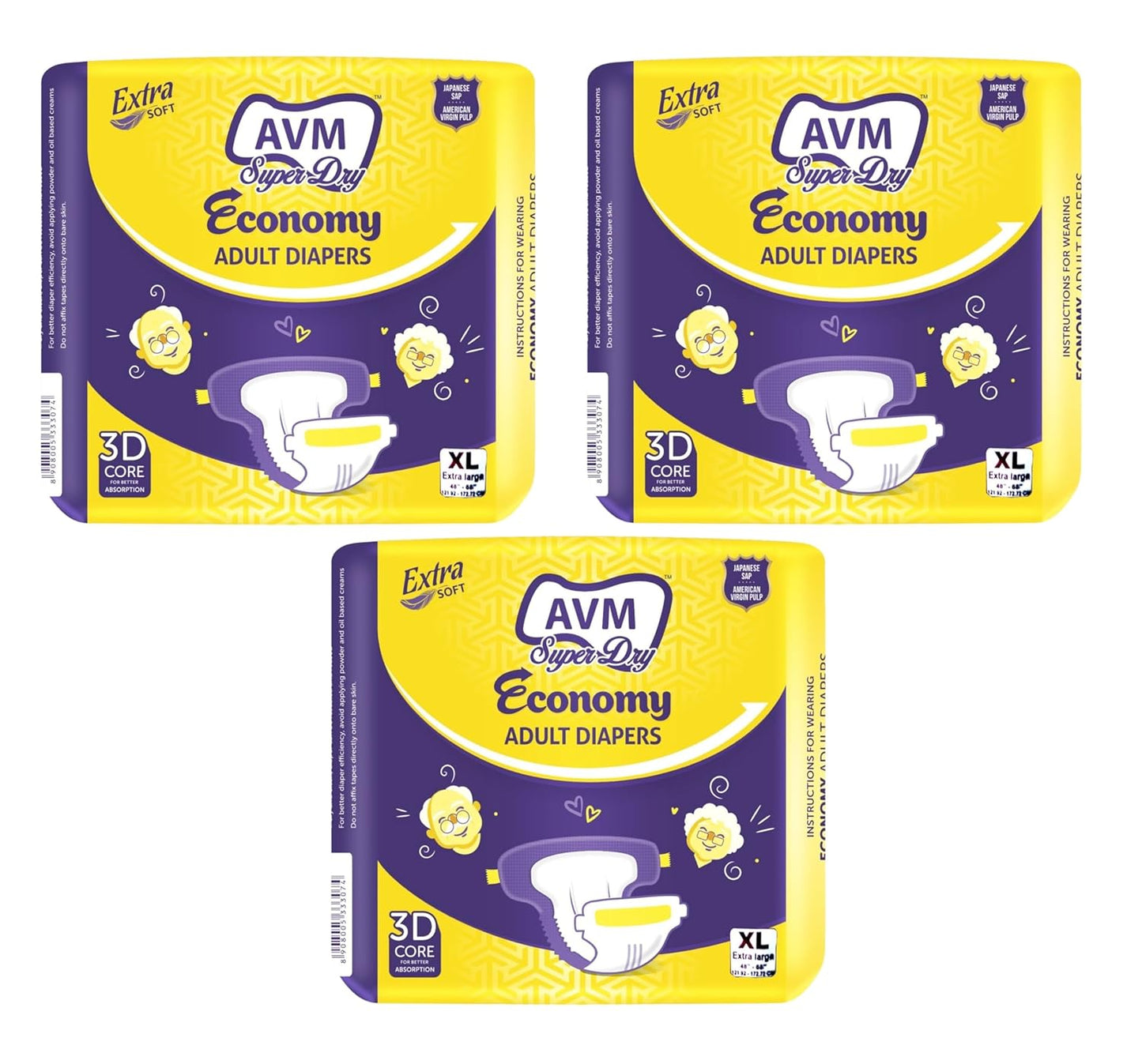 AVM Super Dry Economy Adult Diaper 30 Pcs / 3 Pack