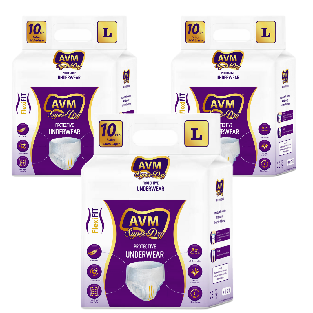 AVM Super Dry Protective Underwear Pull Up Adult Diaper | Unisex | Pack of 3 (30 Pcs)