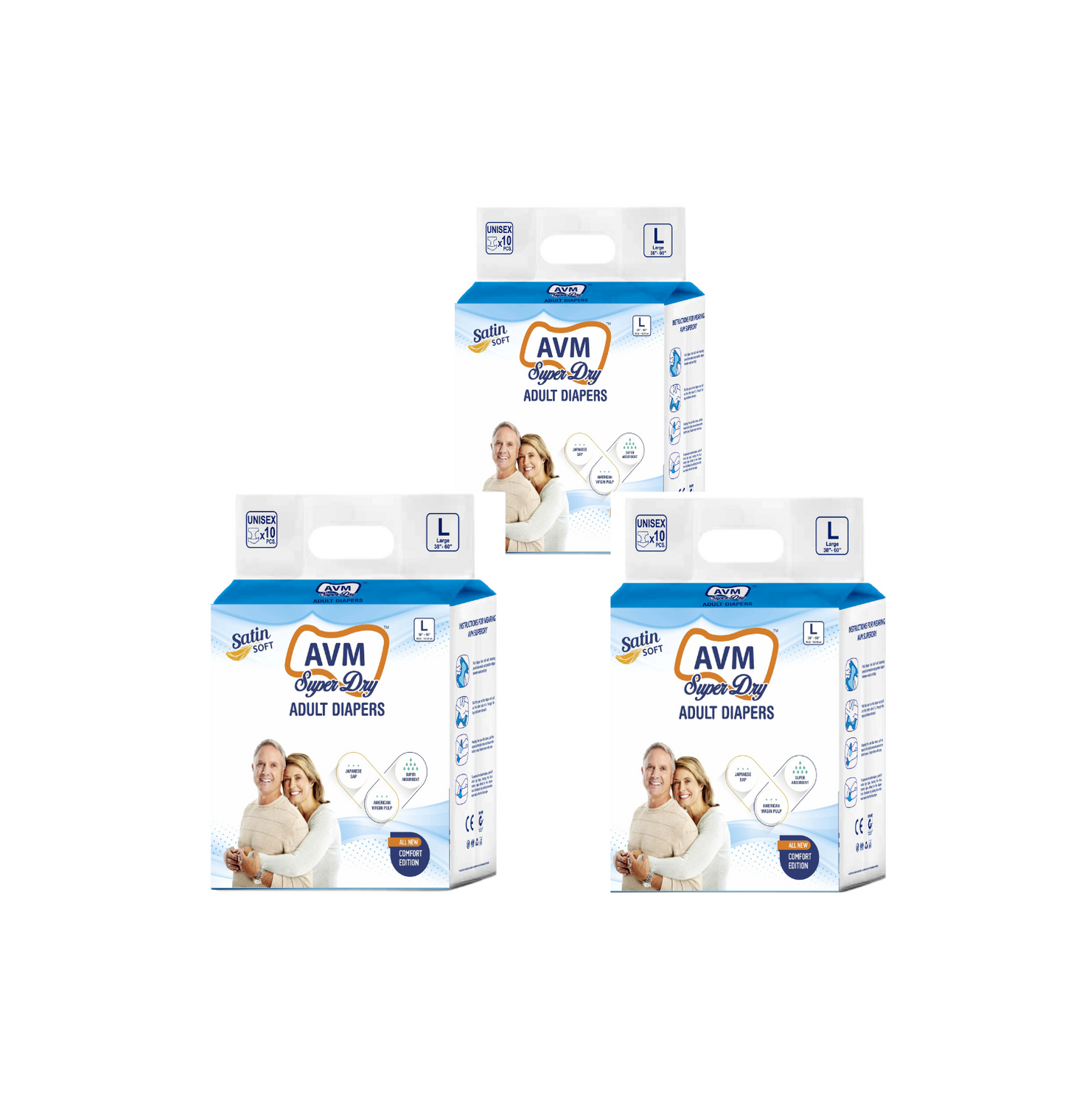 AVM Super Dry Comfort Adult Diaper PACK OF 3 (30 pcs)