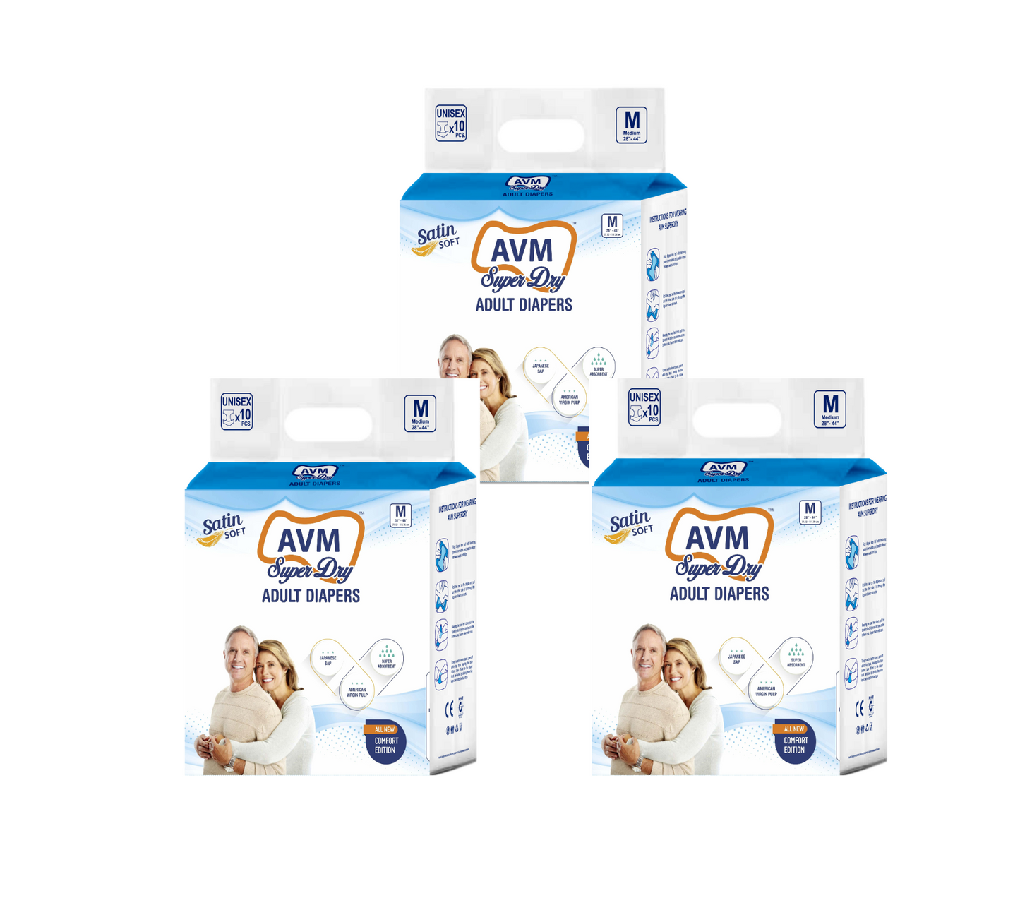 AVM Super Dry Comfort Adult Diaper PACK OF 3 (30 pcs)