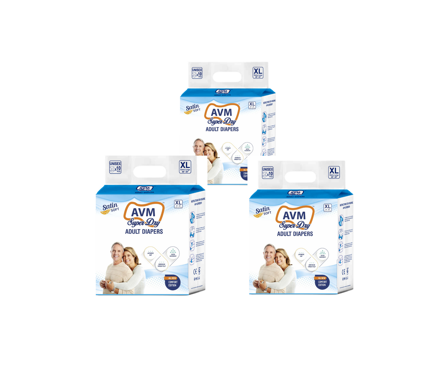 AVM Super Dry Comfort Adult Diaper PACK OF 3 (30 pcs)