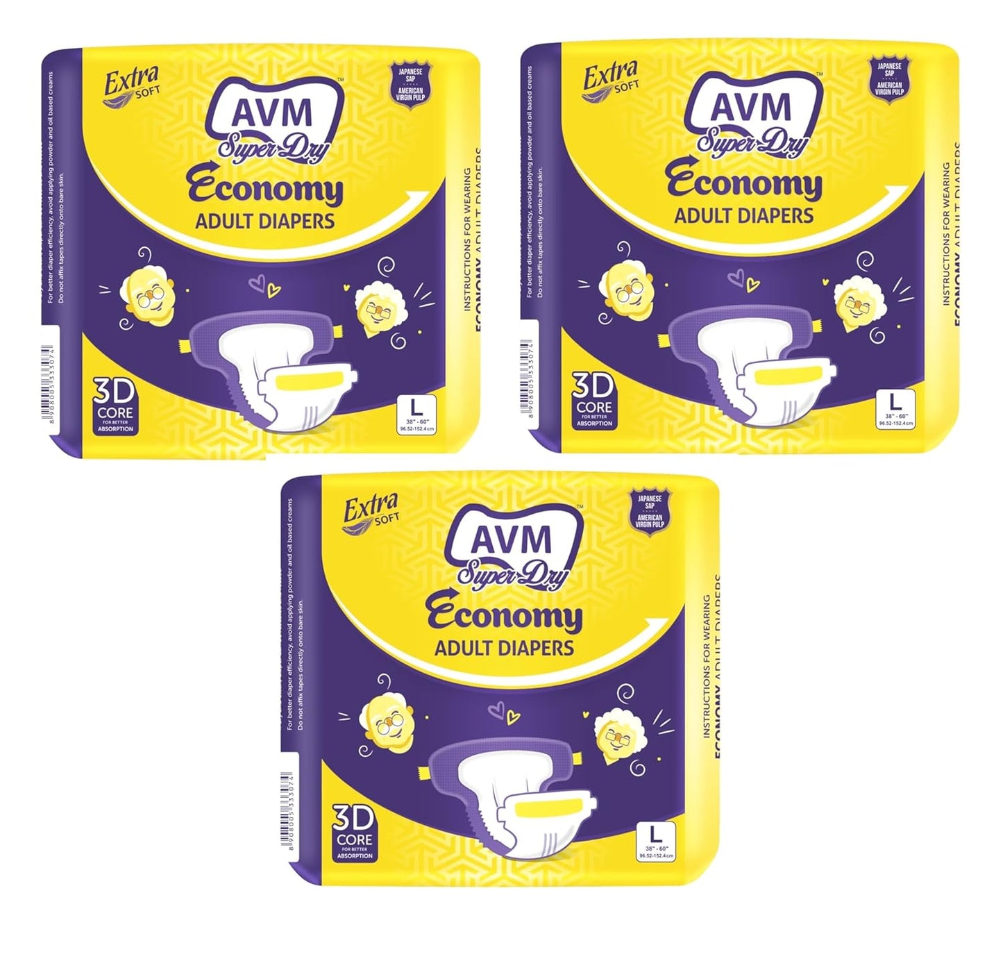 AVM Super Dry Economy Adult Diaper 30 Pcs / 3 Pack