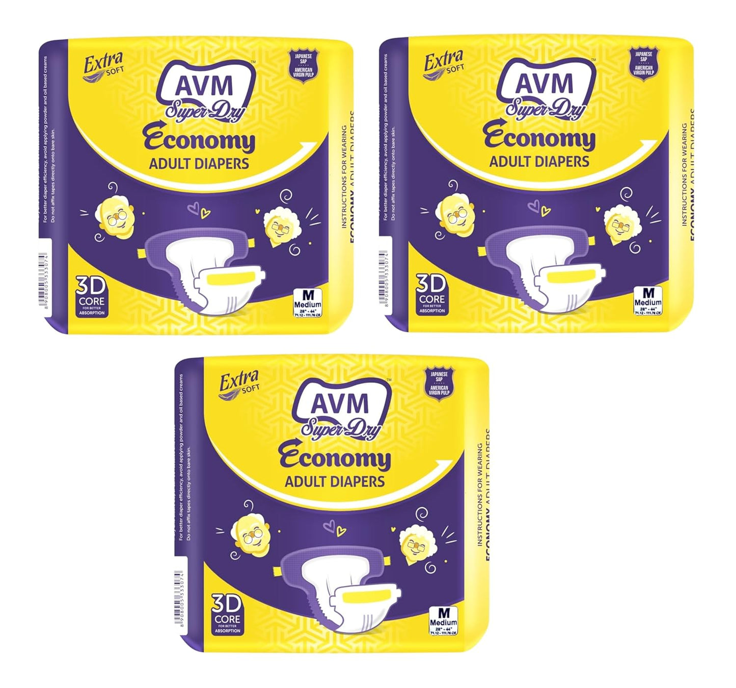 AVM Super Dry Economy Adult Diaper 30 Pcs / 3 Pack