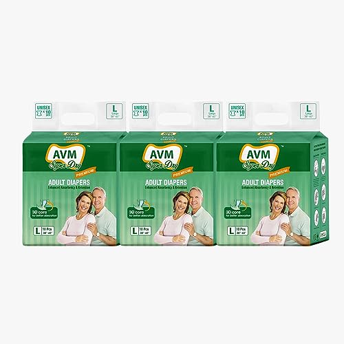 AVM Super Dry Premium Adult Diaper | Unisex | PACK OF 3 (30 pcs)